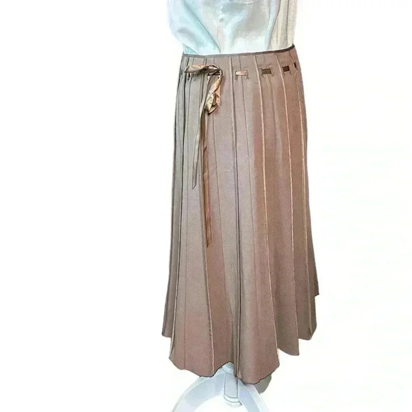Renaur Satin Trim A-Line Skirt Taupe Size 6 - Picture 2 of 6